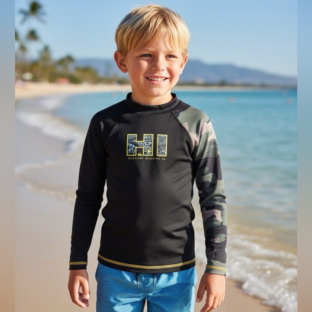 QUIKSILVER Boys UPF Protection Long Sleeve Camo Rashguard